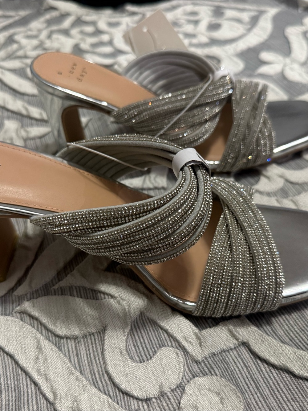 A New Day Silver Rhinestone Knot Slip-On Heeled Sandals - Women